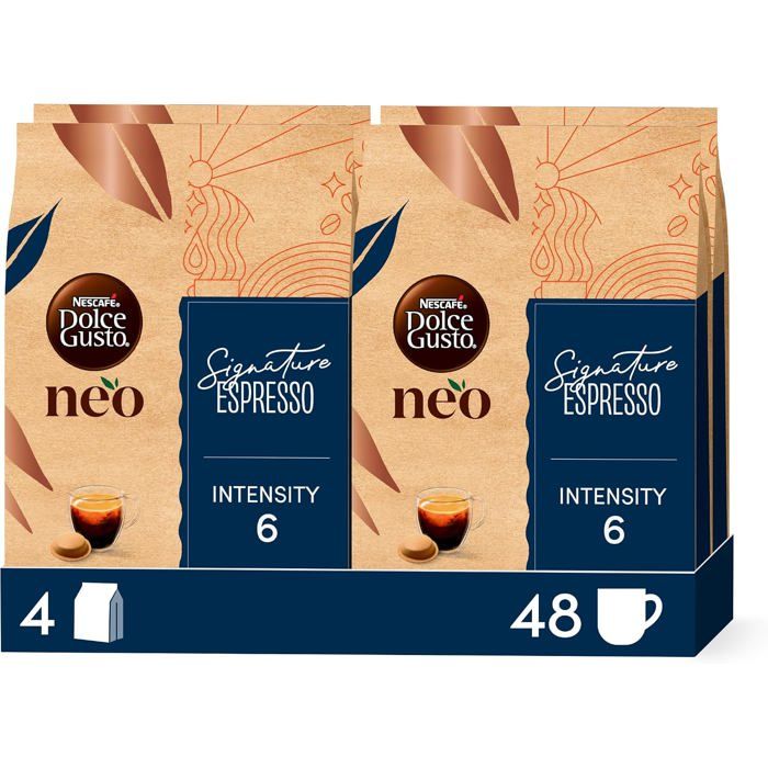 Espresso Signature 48 Dosettes 4x12 Dosettes Compostables Papier Compatible NDG Neo 100% Arabica Intensité 6