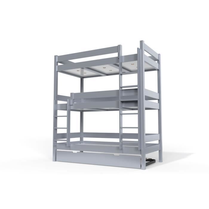 lit superposé abc 4 places en bois massif 90x190 gris aluminium - abc meubles