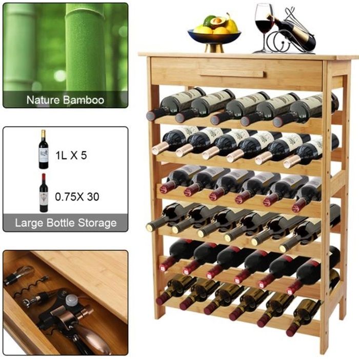Casier à Vin En Bambou Tinyuet - Rangement 16 Bouteilles Modulable 4 Niveaux - 43x23x38cm - Design Naturel Pour Cave Ou Bar
