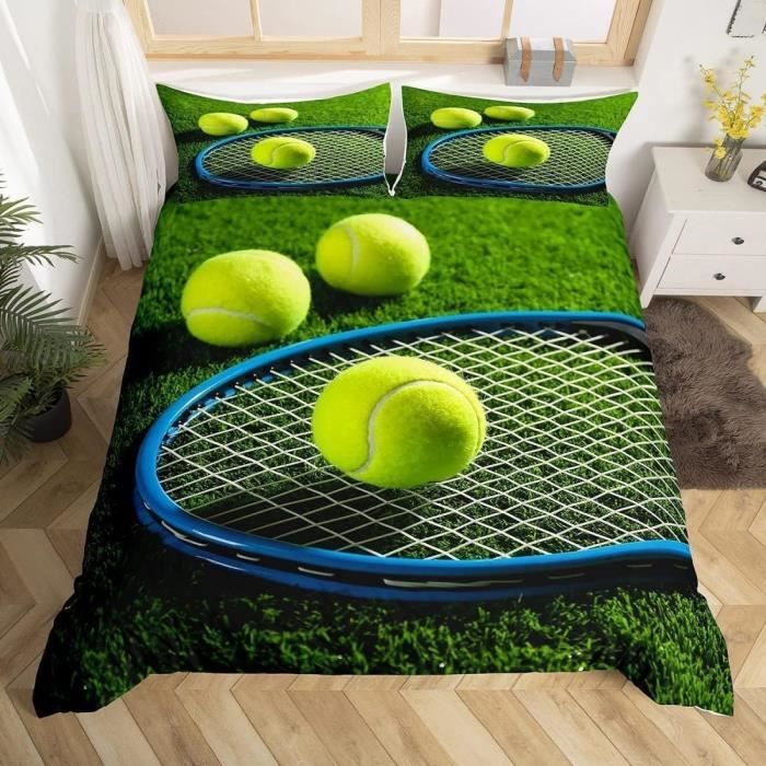 Parure De Lit Microfibre 200x200 Cm Imprimée Football – 2 Taies 65x65 Cm – Housse Couette Fermeture éclair