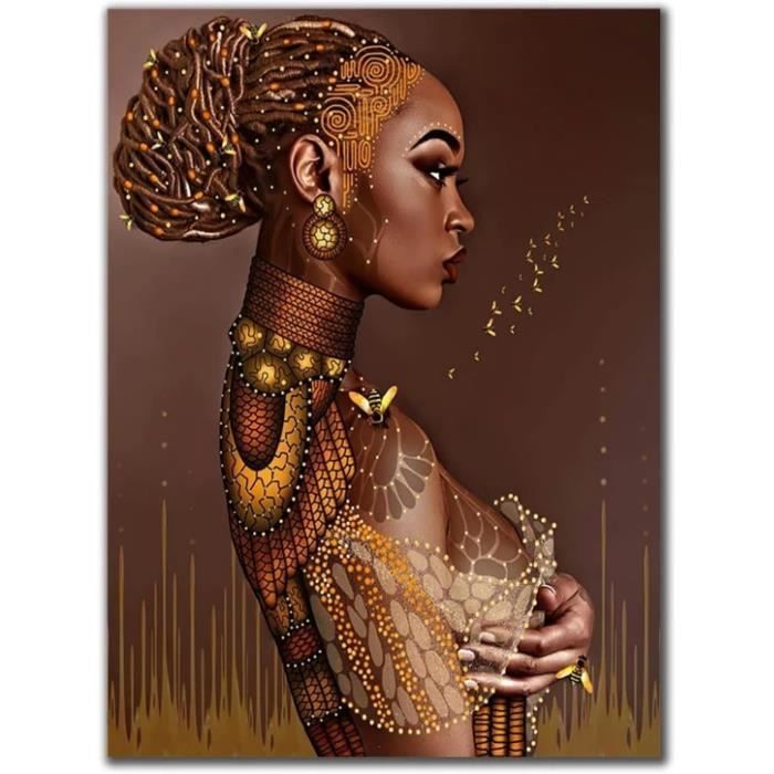 Femme Africaine Impression Sur Toile,Noir Or Femme Peintures Tableau Murale Pour La Maison Salon Chambre Décor Sans Cadre 40X50CM - Maison