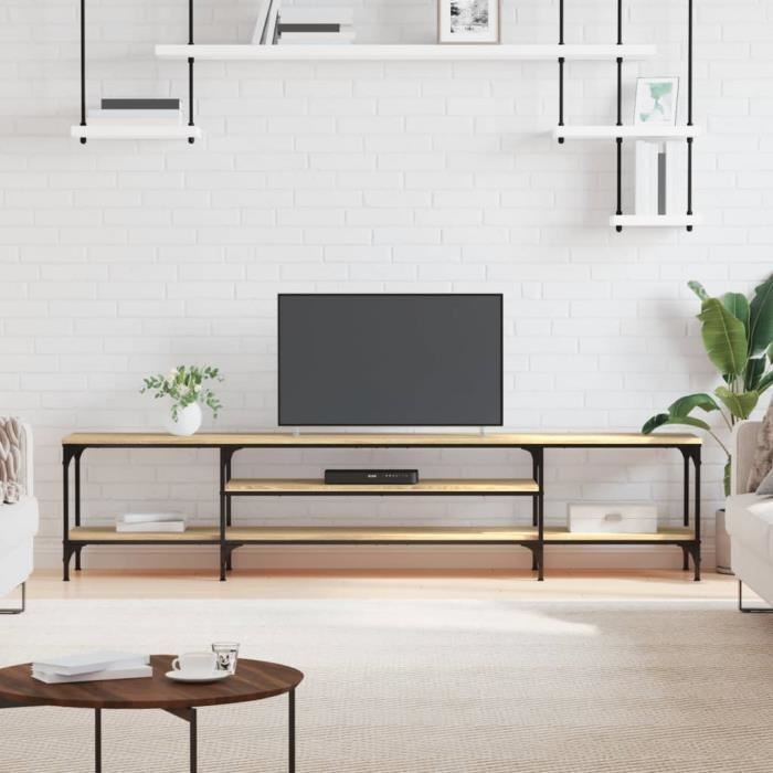 Meuble TV - GKK - chêne sonoma 201x35x45 cm bois dingénierie et fer - Contemporain