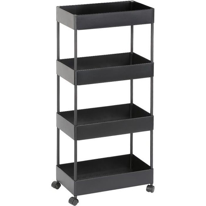 Desserte noir sur roulettes 4 paniers Structure en métal - L 40 x P 22 x H 90 cm