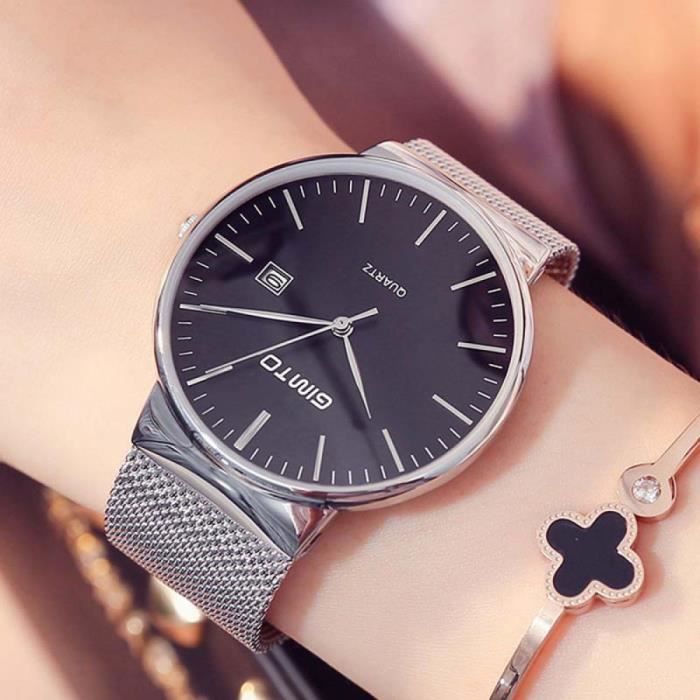 Montres Pour Hommes argenté noir Montres à quartz GIMTO Montre Femmes  Amateurs acier Inoxydable quartz Montre-Bracelet Pour Femme , - Achat/vente  montre - Cdiscount