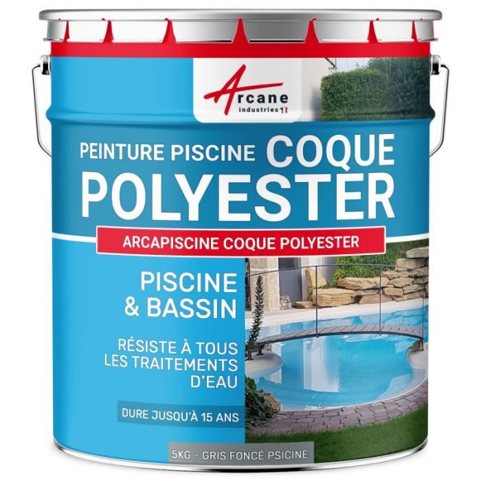 Peinture Piscine/Bassin Coque Polyester imperméabilisante Gris foncé Piscine (Ral 7001) - 5 kg (jusqu'à 15m² pour 2 couches)