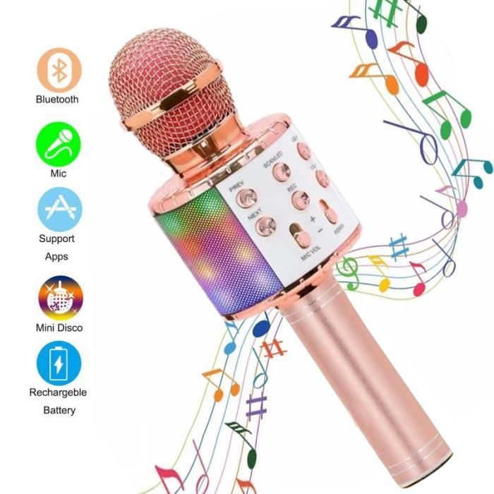 Micro karaoke - DOOSL - Microphone Sans Fil Karaoké - Bluetooth - LED - Portable