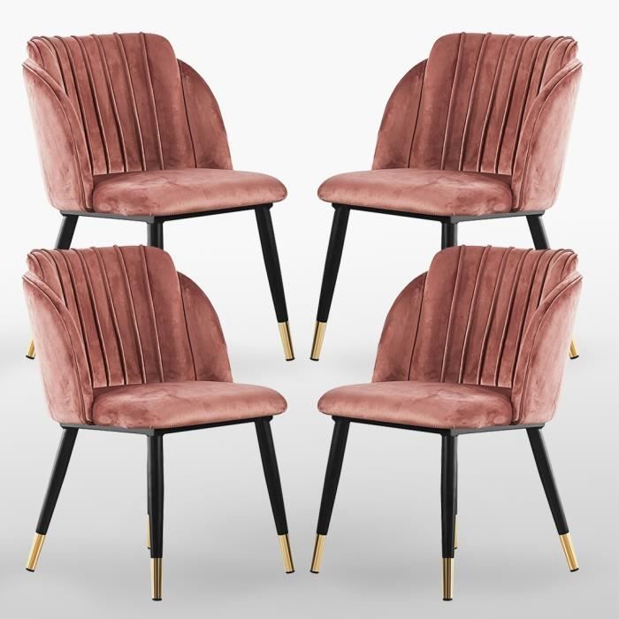 Lot de 4 Chaises de Salle à Manger en Velours Rose, Milano  Style