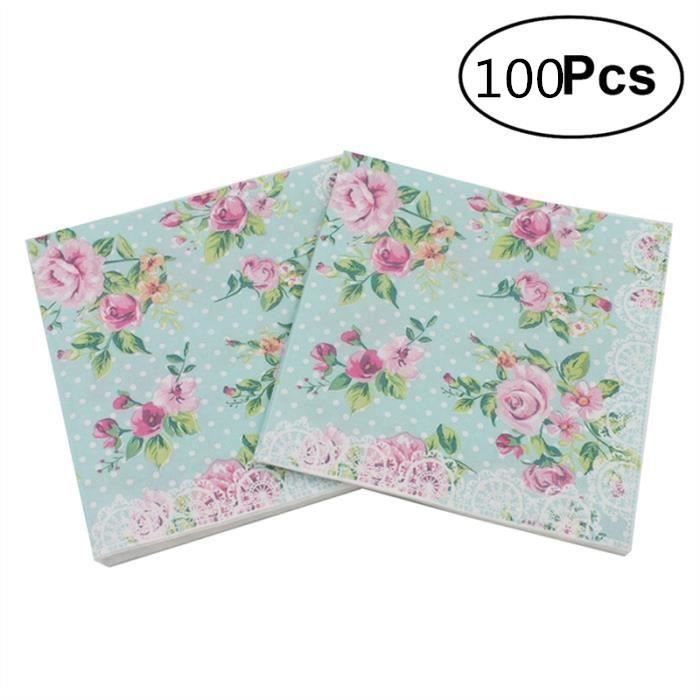 100pcs Fleur Dejeuner Serviette Floral Imprime Serviette Papier Pour Mariage Anniversaire Bebe Douche Diner Achat Vente Nappe De Table Jetable Cdiscount