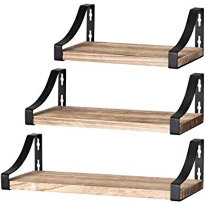 Lot De 2 étagères Murales Rustiques En Métal Marron - 50 Cm Et 60 Cm, Supports Triangulaires, Jusqu'à 20 Kg