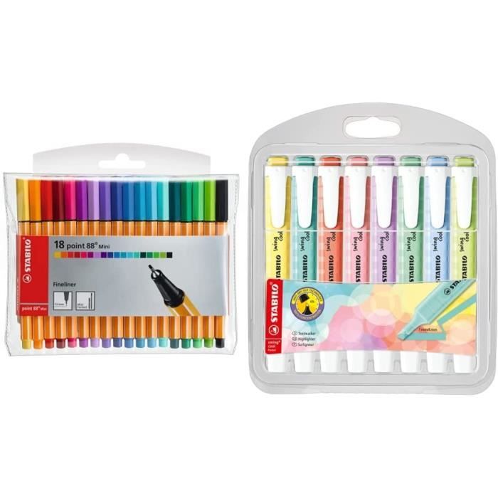 Stylo feutre pointe fine - point 88 Mini - Pochette de 18 stylos-feutres -  Coloris assortis & Surligneur - swing cool Pastel [106] - Cdiscount  Beaux-Arts et Loisirs créatifs