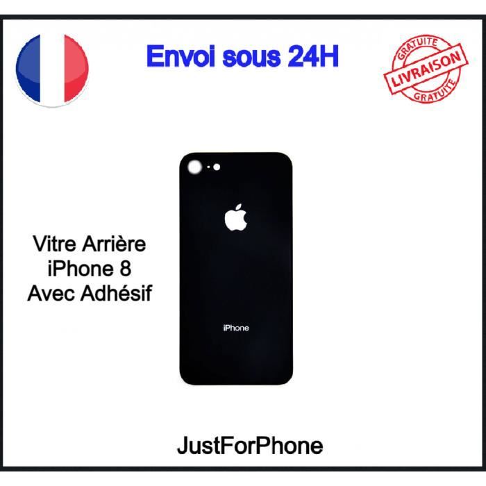 Vitre Verre Arrière Iphone 8 Noir Cache Batterie Adhésif Logo
