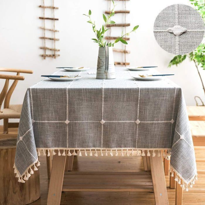 JIUZHEN Nappe Aspect Lin Lavable de Table Anti-tâche Protection de Exterieur Imperméable pour Salle à Manger Jardin Fête Mariage Maison 135x135cm Blanc