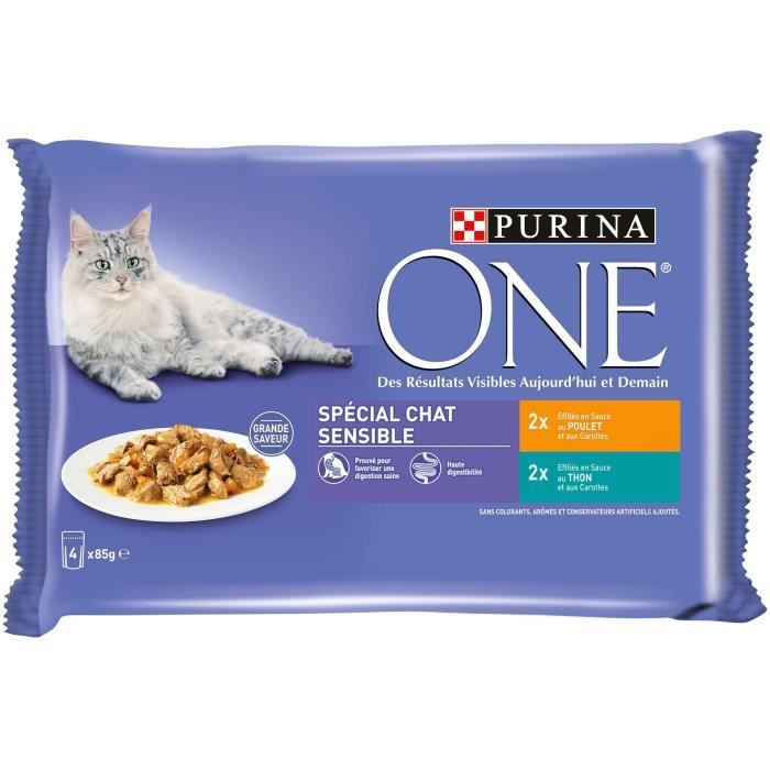 Purina One Sachets Fraicheur Au Thon Et Au Poulet Pour Chat Adulte Sensible 4 X 85 G Cdiscount Animalerie