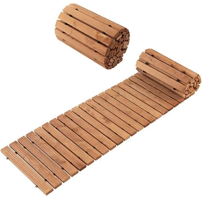 COSTWAY Allée de Jardin en Bois Roulant 245 cm Résistante aux Intempéries 43x45cm avec Fil dAcier Texture Antidérapante pour Cour