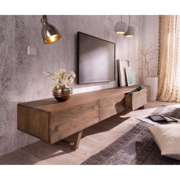 meuble-tv wyatt acacia marron 220 cm 4 tiroirs design meuble-tv