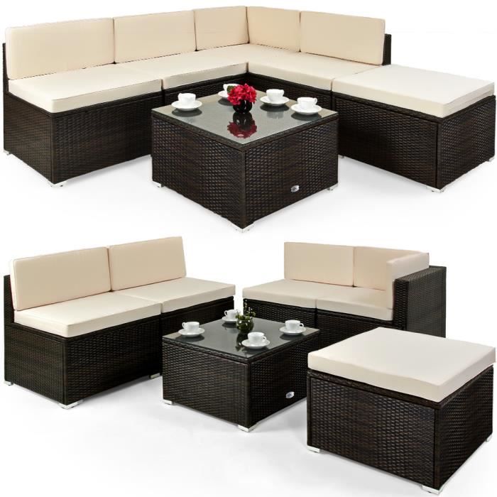 tectake salon de jardin barletta modulable 1 canape d angle 1 table 2 poufs tabourets en resine tressee gris cdiscount jardin