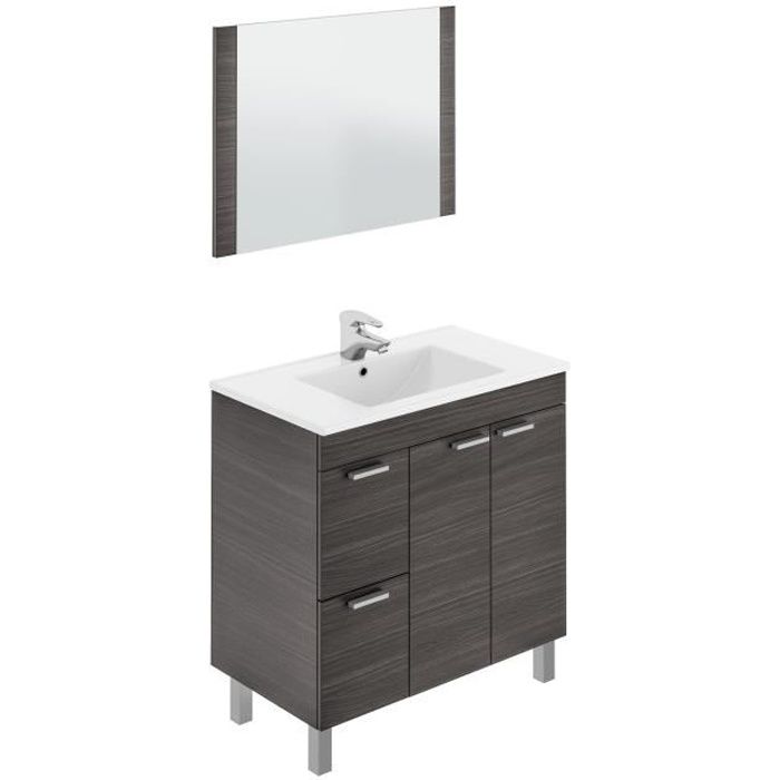 meuble de salle de bain - dmora - sous-vasque à deux portes et deux tiroirs - gris cendré - contemporain