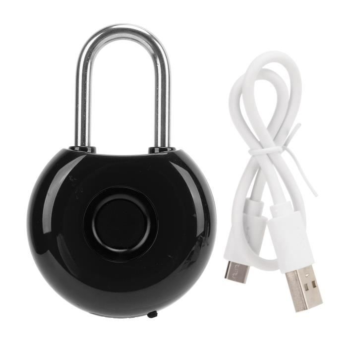 Cadenas à Empreintes Digitales Intelligent – Rechargeable USB, 10 Empreintes, Antivol Sans Clé Pour Armoire, Vélo, Sac, Casier – Noir Mat