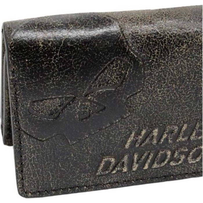 HARLEYDAVIDSON Portefeuille homme en cuir brun tressé à trois volets
