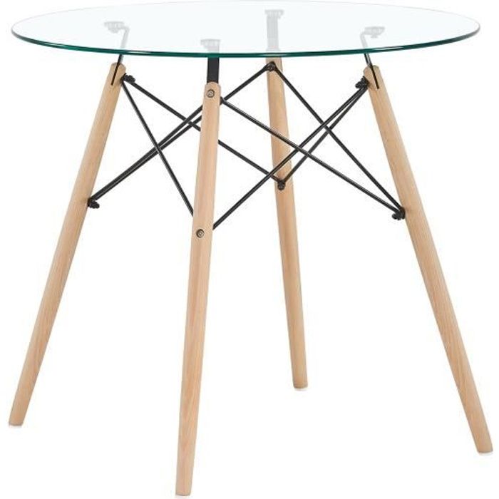 H.J WEDOO Table à Manger Ronde Table en Verre Scandinave de 2 à 4 Personnes - Transparent