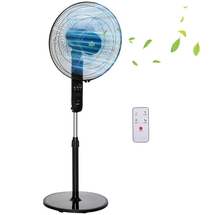 Ventilateur sur pied puissant - HOMCOM - 45 W - réglable en hauteur 110-124 cm - télécommande - 3 vitesses oscillation et minuterie - Hom