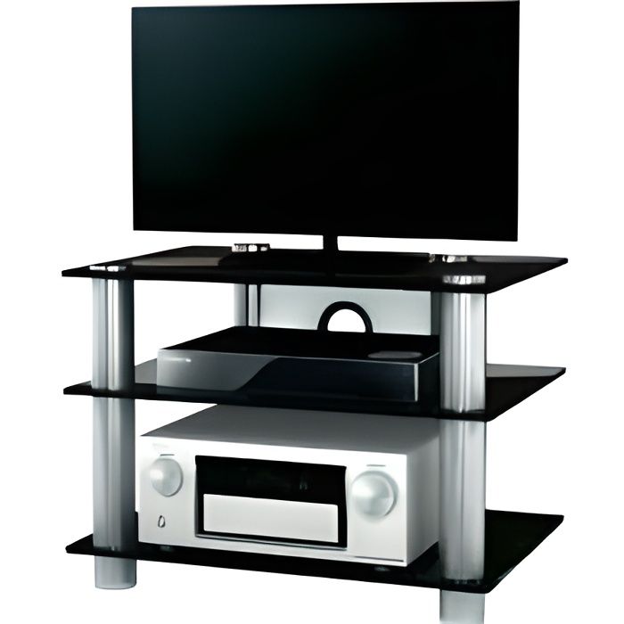 meuble tv homelife24 sindas - verre noir - 60x42x45 cm - rangement pour appareils secondaires