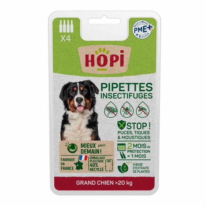 Meilleurs prix pour HOPI Pipette Anti Puces Chien plus de 20 kg - 4 mois de Protection Antiparasitaire - Extraits de Plantes - Fabriqué en France