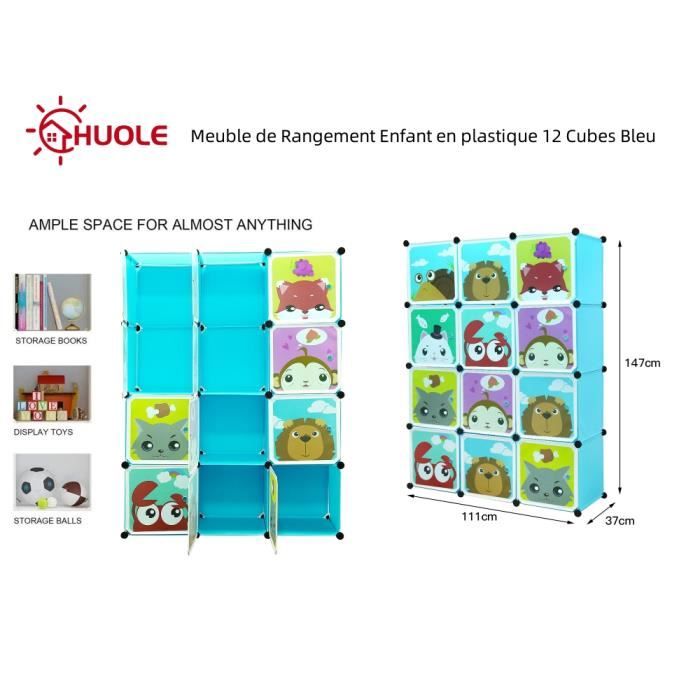 MUL-BOUTIQUE Meuble Rangement Enfants 12 Cubes - Armoire Bébé Modulaire Rose Avec Portes Et Tringles (110x37x145cm)