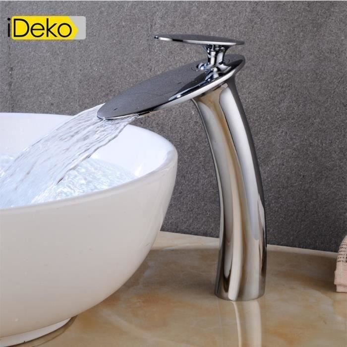 IDeko® Robinet salle de bain haut de lavabo vasque cascade vintage style mono laiton céramique