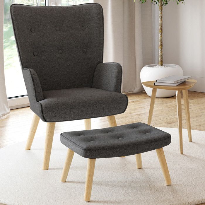 IDMARKET Fauteuil scandinave IVAR avec repose pieds gris anthracite IDMARKET Fauteuil scandinave IVAR avec repose pieds gris anthracite
