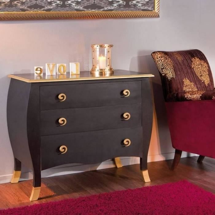 Commode baroque ROKKOKO noire et or 3 tiroirs - Achat ...