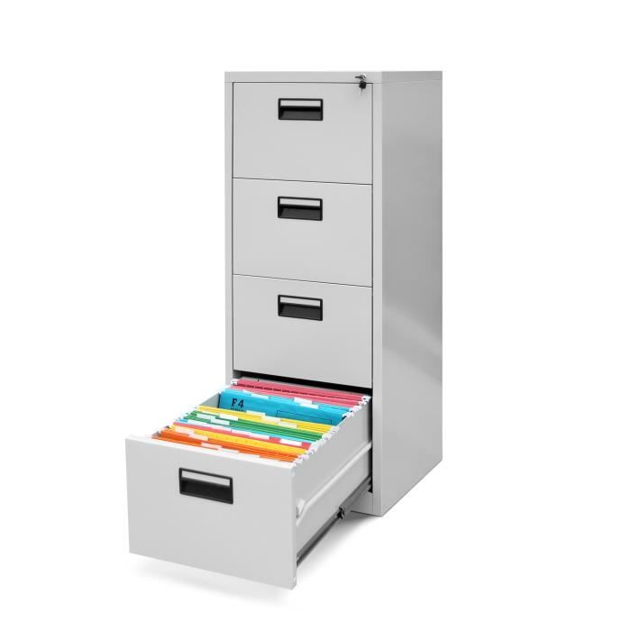 Armoire Classeur pour Dossier avec 4 Tiroirs Armoire de Bureau Metallique 132 cm x 46 cm x 62 cm (Gris)