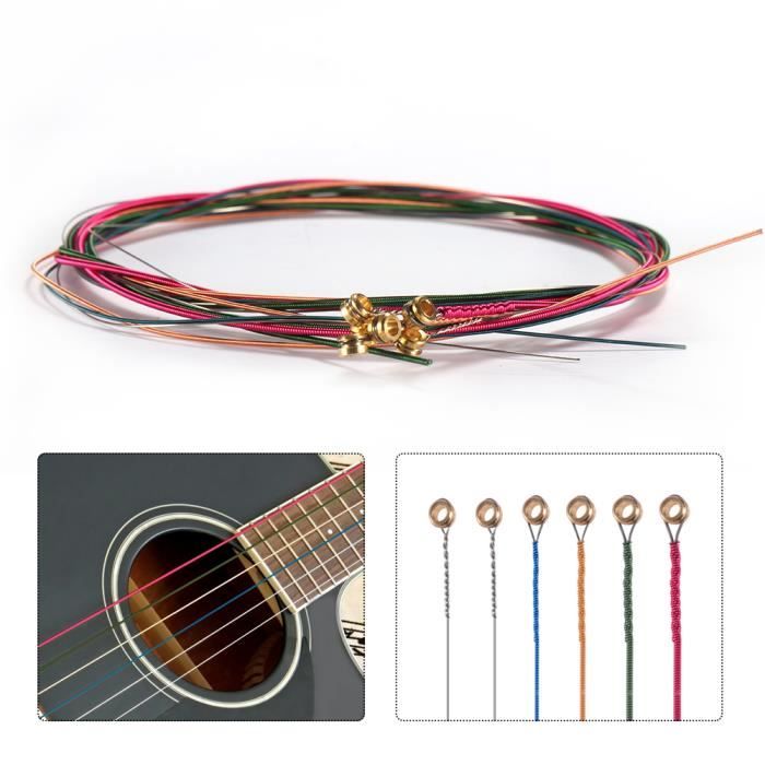 6pcs//pack ITME Cordes pour Guitare de 3 Tailles et Cordes de Rechange Multicolores en Acier pour Guitare Acoustique