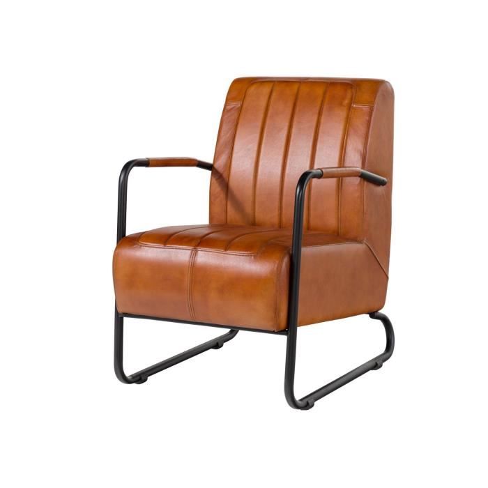 fauteuil 59x84 cuir cognac iron label n° 21