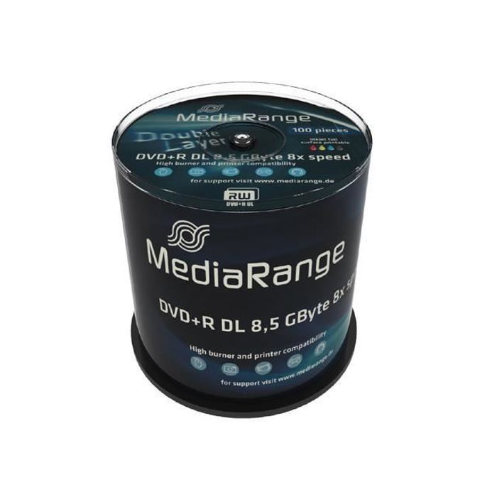 MediaRange 100 x DVD+R DL 8.5 Go 8x surface imprimable par jet d'encre spindle
