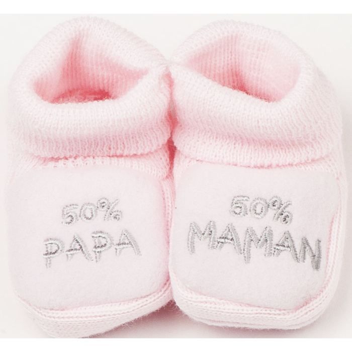 Chaussons bebe brodes 50 maman 50 papa F DE LA PASSION Rose gris Taille unique 0 3 mois