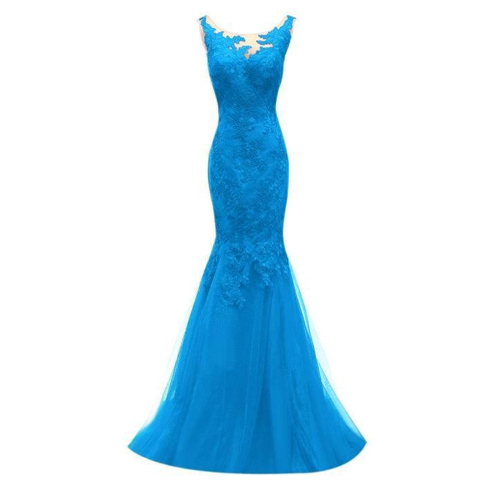 Robe Longue De Soiree Cocktail Sirene Col Round Avec Bretelle Fine Sexy Dos Nu Dentelle Tulle Fourreau Retro Grande Taille Bleu Bleu Achat Vente Robe De Ceremonie Cdiscount