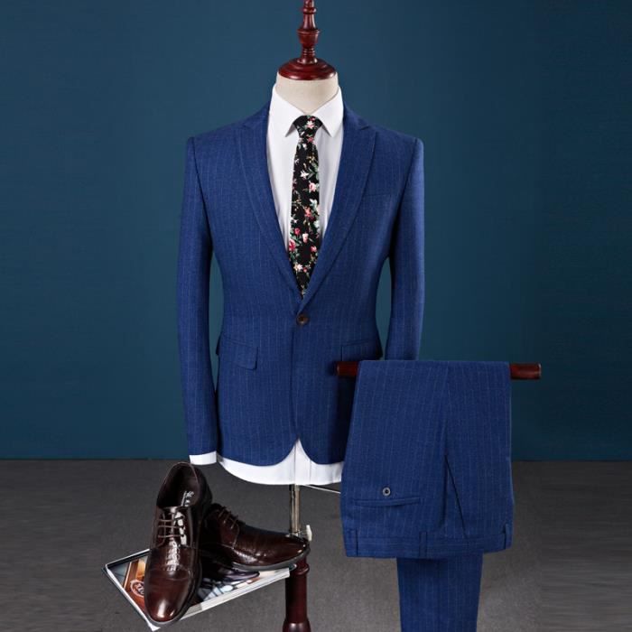 Classique Costume Homme Party Suits Deux Pieces Veste Pantalon Pour Soiree Mariage Noel Fetes Bleu Achat Vente Costume Tailleur Cdiscount