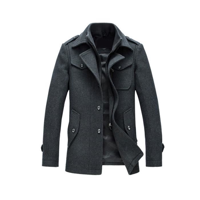 YOUTHUP Manteau Homme Hiver Trench-Coat Chaud Slim Fit Casual Long en Laine Caban Mode Classique 