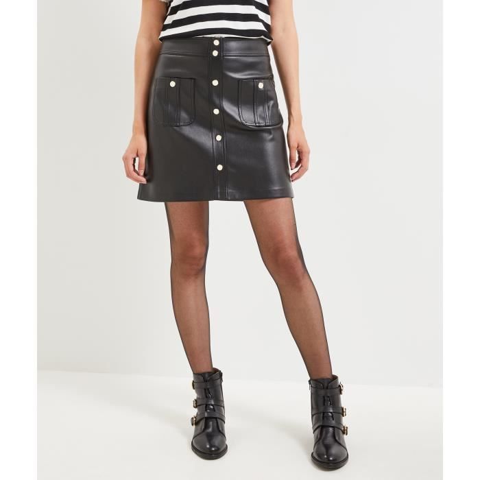 Jupe trapeze femme GRAIN DE MALICE Noir Poches plaquees Fausses pressions Black Cdiscount Pret a Porter