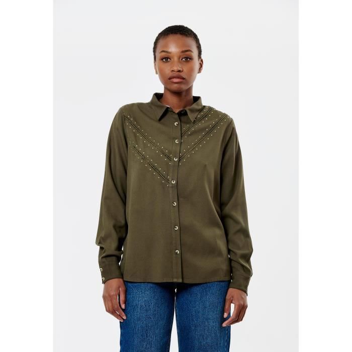 Chemise femme kaki ajustee KAPORAL BATIC Manches longues Col chemise Kaki Cdiscount Pret a Porter