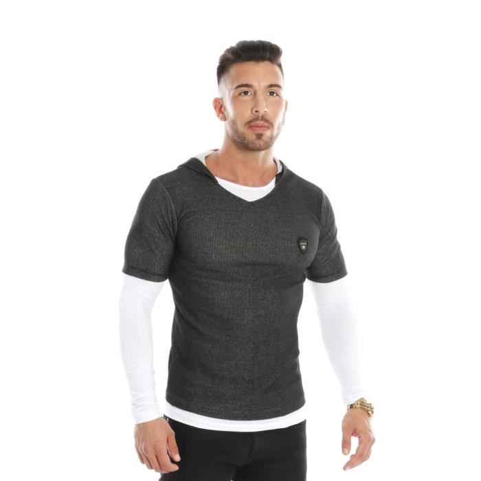 Cipo /& Baxx T-shirt à manches longues et col en V avec boutons pour homme