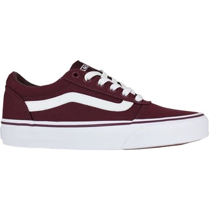 Basket VANS Ward Canvas Burgundy Femme Cuir Lacets Rouge