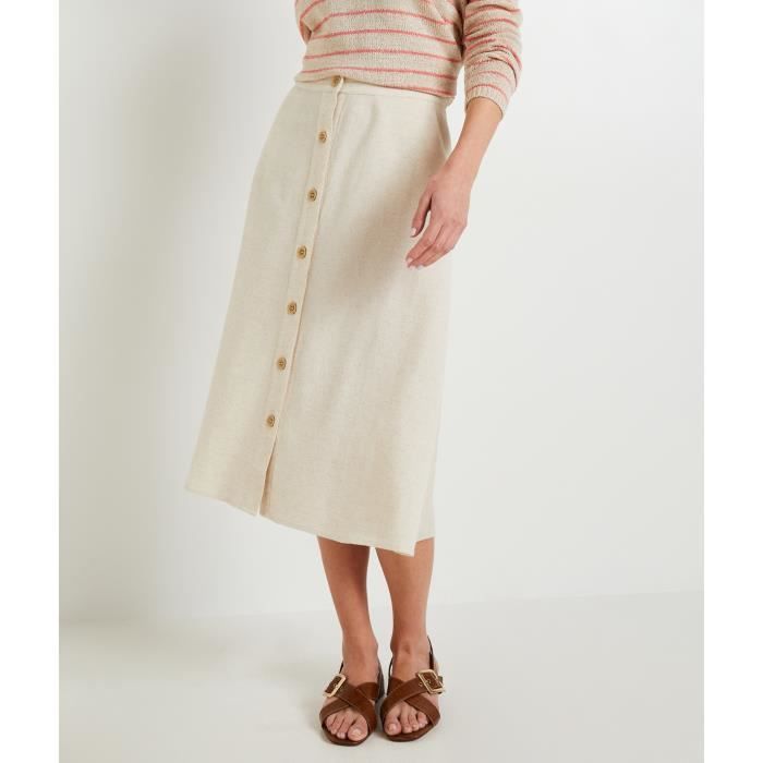 Jupe longue melange lin femme GRAIN DE MALICE Boutonnee a l avant Poches avant Beige Cdiscount Pret a Porter
