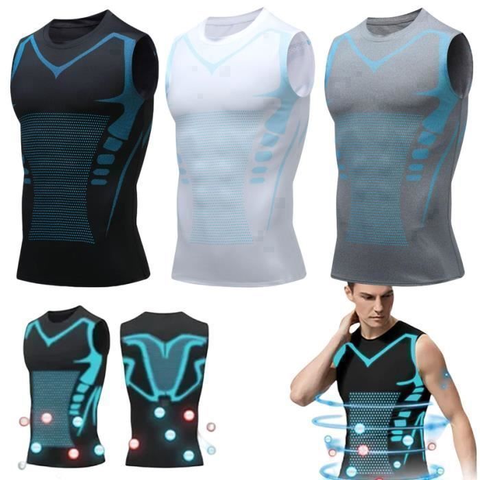 debardeur amincissant 3 pièces chemise de Compression gilet gainant chemise sans manches façonnante ionique pour hommes