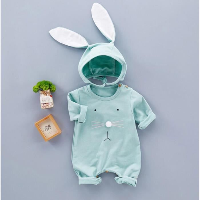 Combinaison Bébé Velours à Capuche - Lapin Mignon - Fermeture éclair - Unisexe - Chaud Pour L'hiver