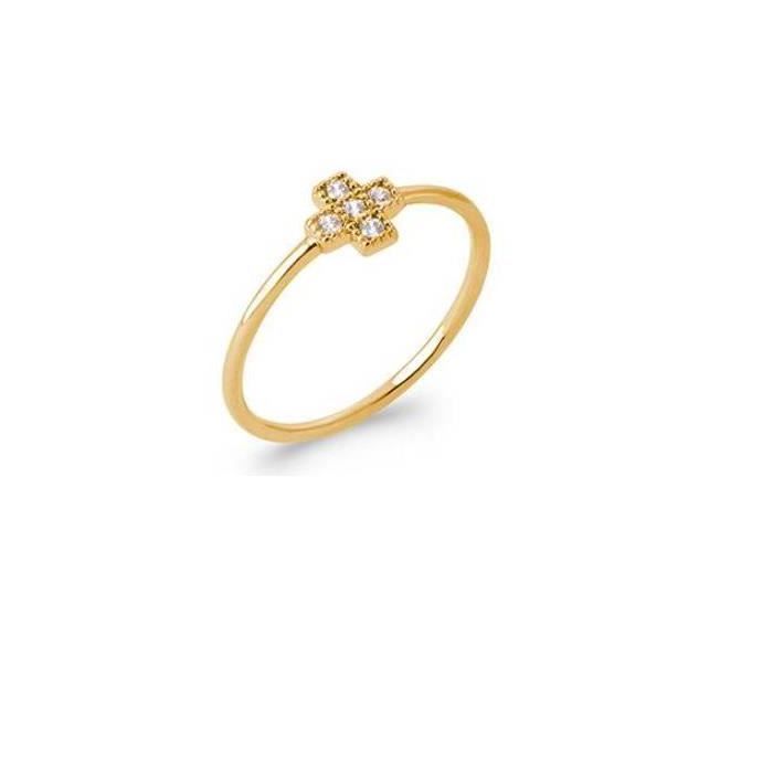 Bague pavé rond empierré plaqué or 18k zirconium - Bijoux Argent/Doré