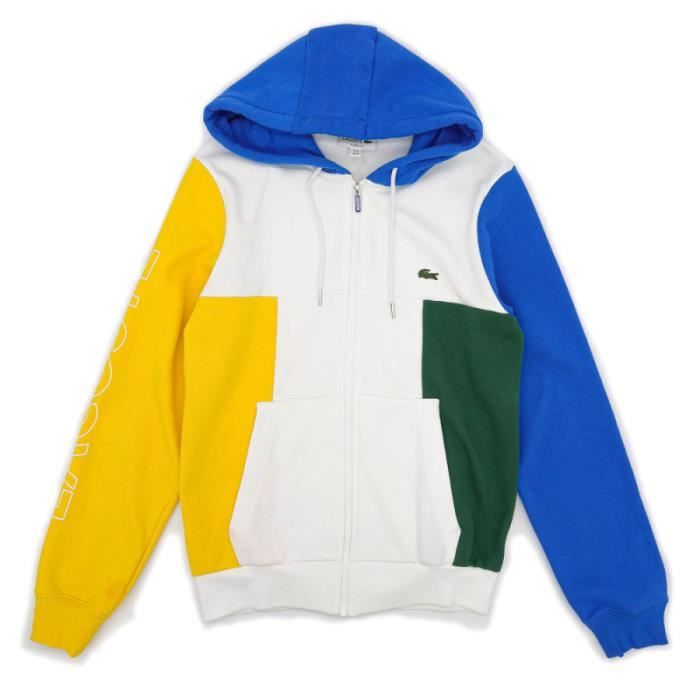 Sweat a capuche Lacoste Ref. SH1215 BJW. Couleur Blanc Bleu Jaune Vert. Details. Col a capuche avec cordon de serrage. Blanc Cdiscount Pret a Porter