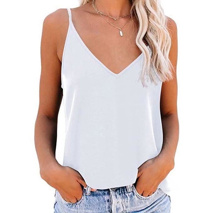 Maillot de Corps a Bretelles Spaghetti pour Femme Haut Basique Debardeur Long Spaghetti reglable avec Bretelles Spaghetti Blanc Cdiscount Pret a Porter