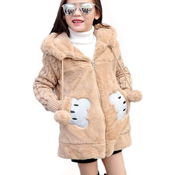 Manteau de Fille Veste Enfant Mignon Polaire Blouson Longue Chaud Hiver Ans Taille Marron